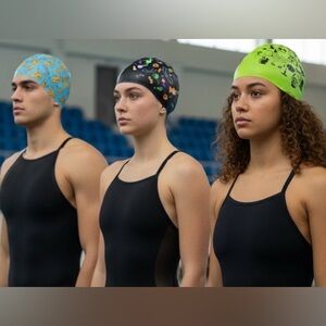 Competitive Swim Team Fun Design Training Swim Caps Set Of 3 Halloween